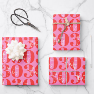 Colourful Bold Pink and Red 30th Birthday  Wrapping Paper Sheet