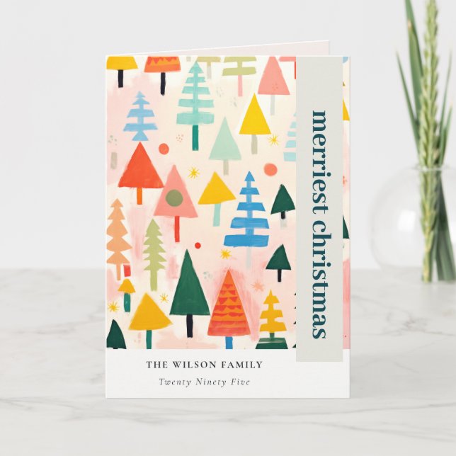 Colourful Bold Retro Abstract Christmas Landscape Holiday Card (Front)