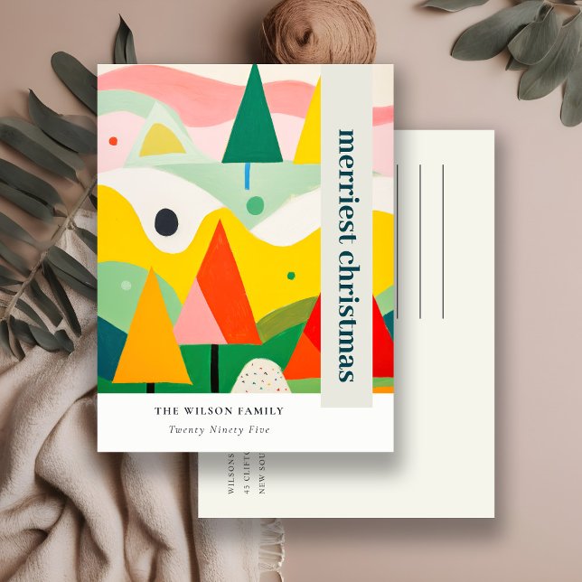 Colourful Bold Retro Abstract Christmas Landscape Holiday Postcard (Creator Uploaded)