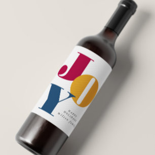 Colourful Bold Script Joy Holiday Wine Label