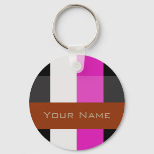 Colourful Bold Stripes Custom Name Key Ring