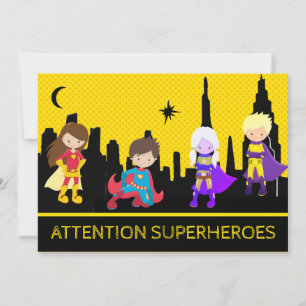 *~*  Colourful Bold SUPERHEROS Kids Birthday Party Invitation