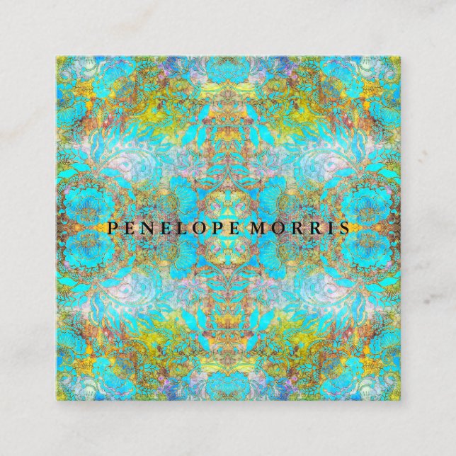 Colourful Bold Teal Abstract Makeup Artist Square Business Card (Front)