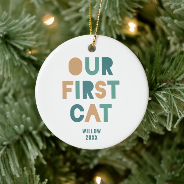 Colourful Bold Text Personalised Our First Pet Cat Ceramic Tree Decoration (Tree)
