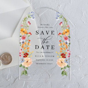 Colourful Bold Wildflower Wedding Save The Date Acrylic Invitations