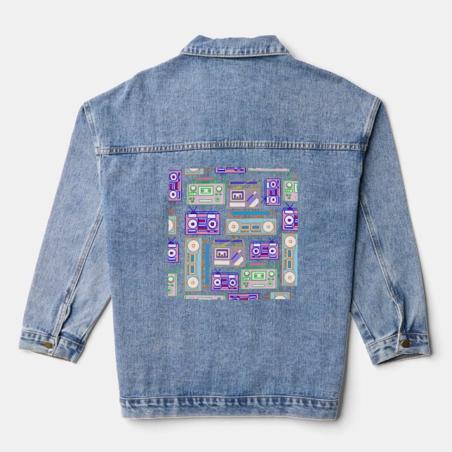 Colourful Boom Box Denim Jean Jacket  (Back)