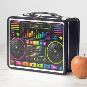 Colourful Boombox Music Player Personalised Kids Metal Lunch Box