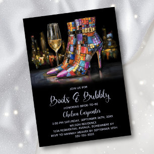 Colourful Boots and Bubbly Bridal Shower Invitation