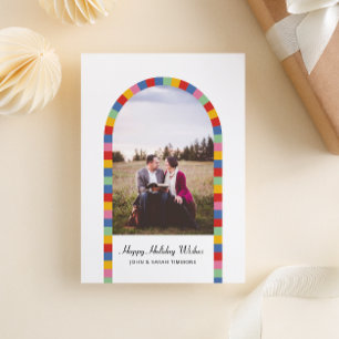 Colourful Border Arch Photo Christmas Holiday  Card