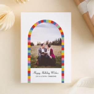 Colourful Border Arch Photo Christmas Holiday Invitation
