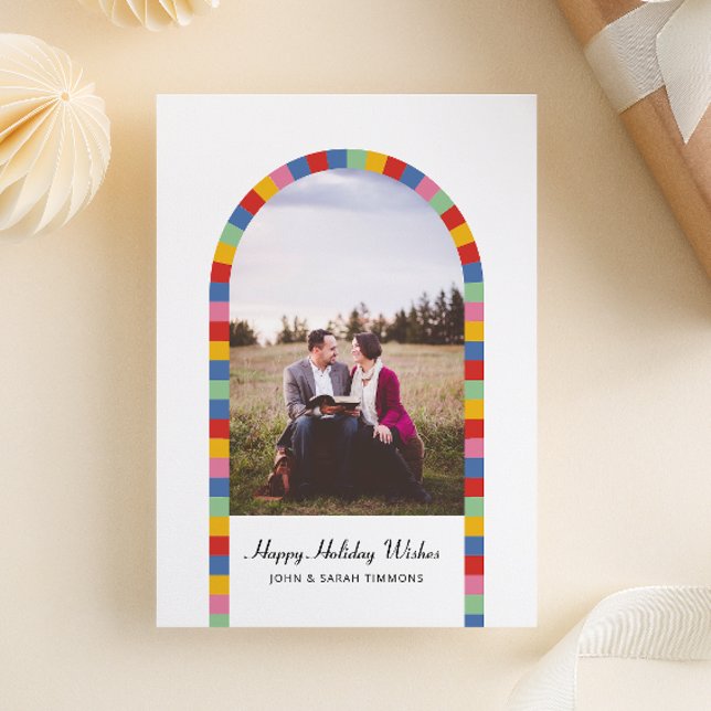 Colourful Border Arch Photo Christmas Holiday  Invitation (Creator Uploaded)