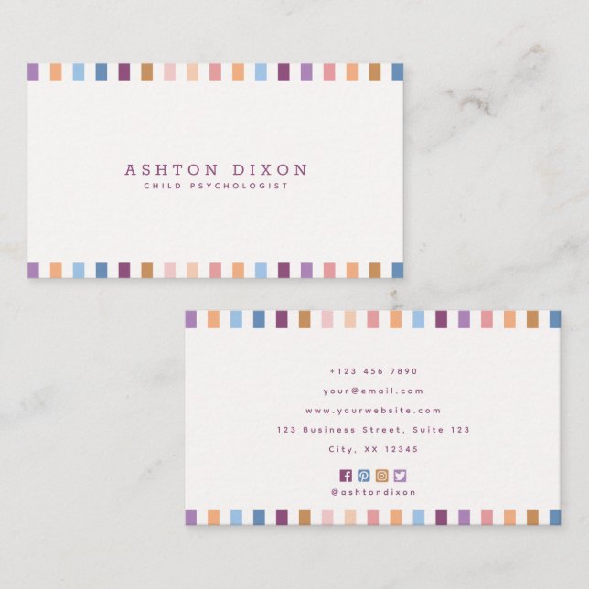 Colourful Border Child Psychologist Professional Business Card (Front/Back)