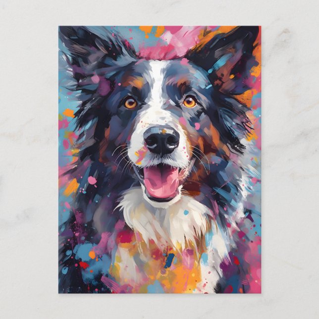 Colourful Border Collie Postcard (Front)