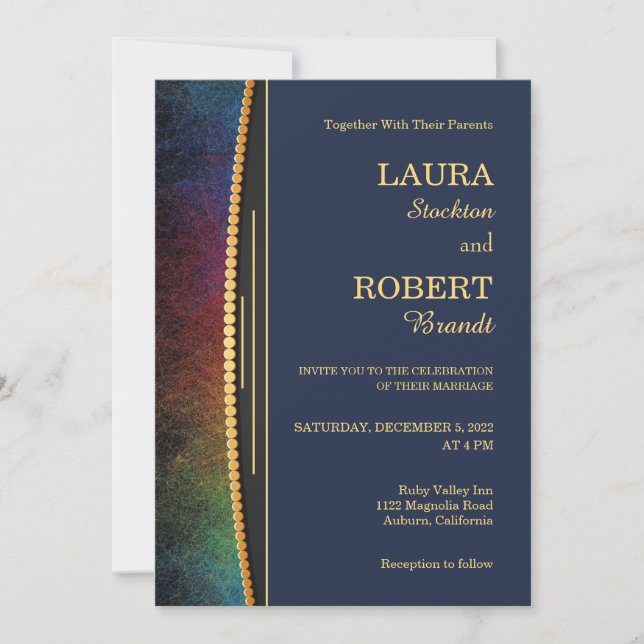 Colourful Border with Gold Wedding Invitation (Front)