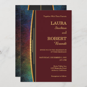 Colourful Border with Gold Wedding Invitation
