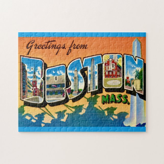 Colourful Boston Postcard 11x14 Jigsaw Puzzle (Horizontal)