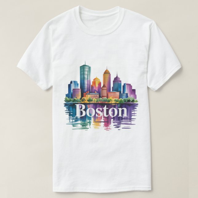Colourful Boston Skyline  T-Shirt (Design Front)