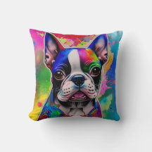 Colourful Boston Terrier Paint Splashes Square