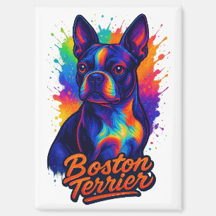 Colourful Boston Terrier Pop Art Portrait Magnet