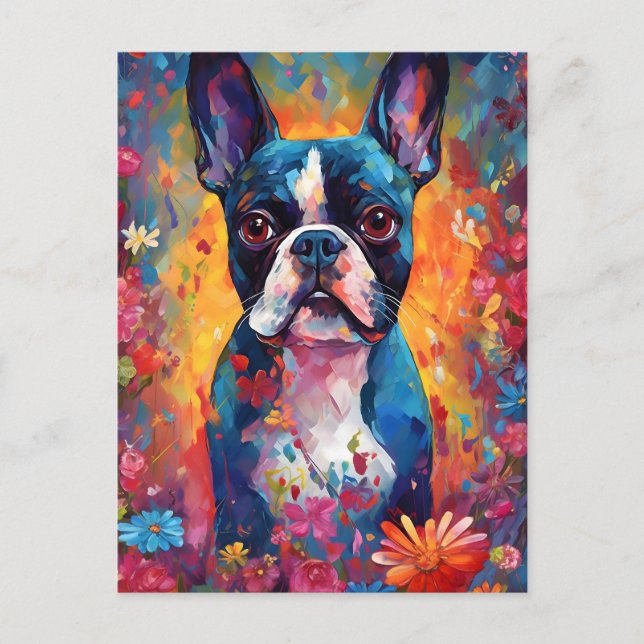 Colourful Boston Terrier Postcard (Front)