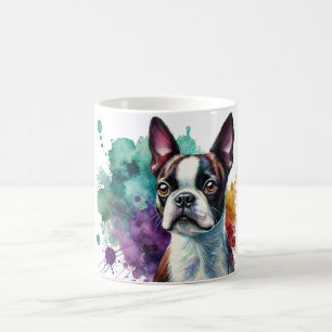 Colourful Boston Terrier Watercolor Art Mug