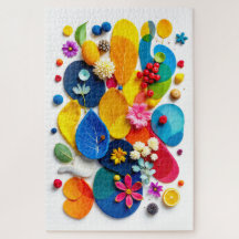 Colourful Botanical Abstract Shapes Mixed Media
