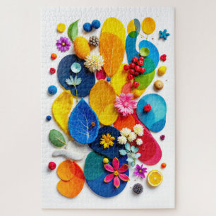 Colourful Botanical Abstract Shapes Mixed Media Jigsaw Puzzle