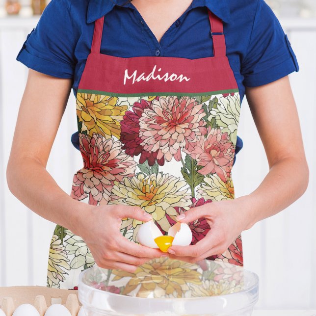 Colourful Botanical Custom Name Gift Apron (Creator Uploaded)