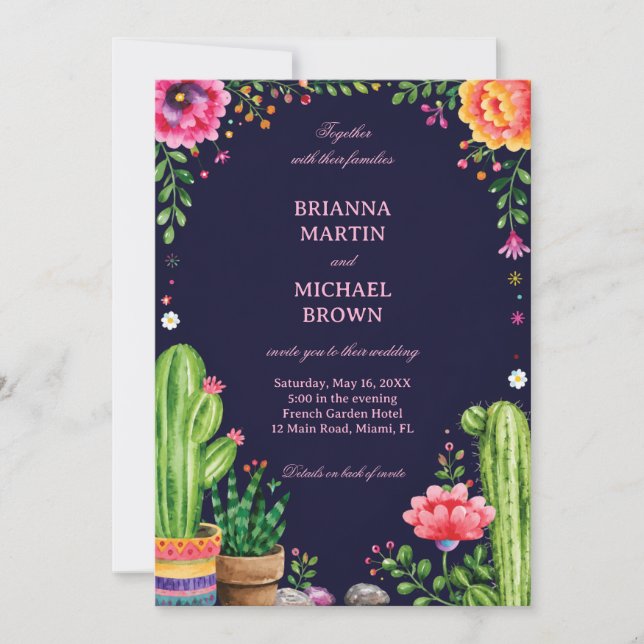 Colourful Botanical Desert Night Mexican Invitation (Front)