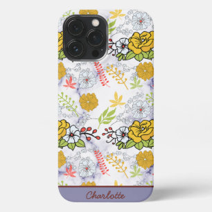 Colourful botanical floral pattern personalised iPhone 13 pro max case