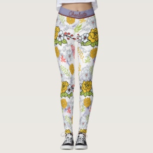 Colourful botanical floral pattern personalised leggings
