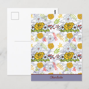 Colourful botanical floral pattern personalised postcard