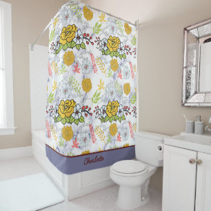 Colourful botanical floral pattern personalised shower curtain