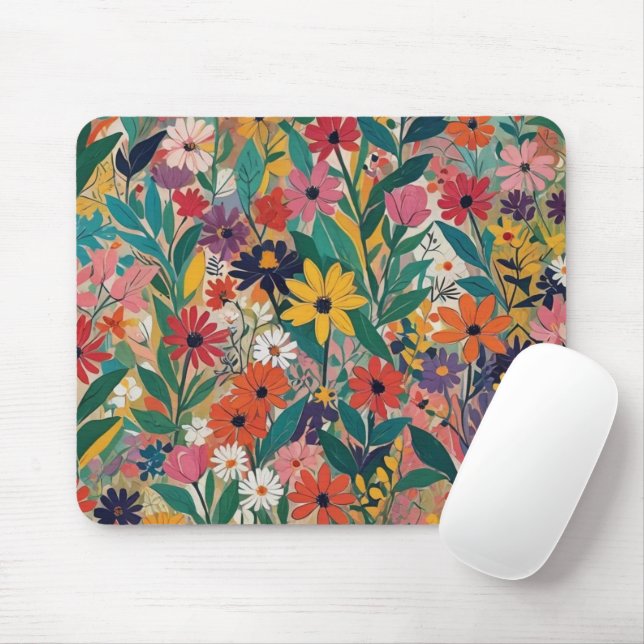 Colourful Botanical Floral Wall Art Mouse Pad (With Mouse)