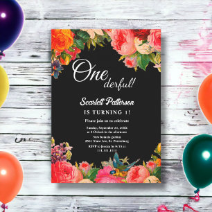 Colourful Botanical Garden Boho Floral 1st Birthda Invitation