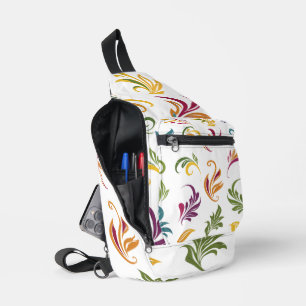 Colourful Botanical Leaves Pattern Sling Backpack