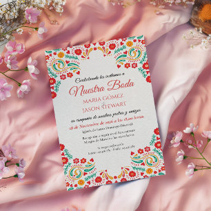Colourful Botanical Romantic Floral Spanish Weddin Invitation