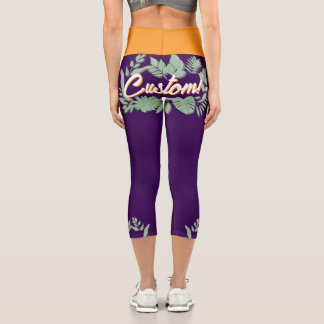 Colourful botanical vibrant text design capri leggings