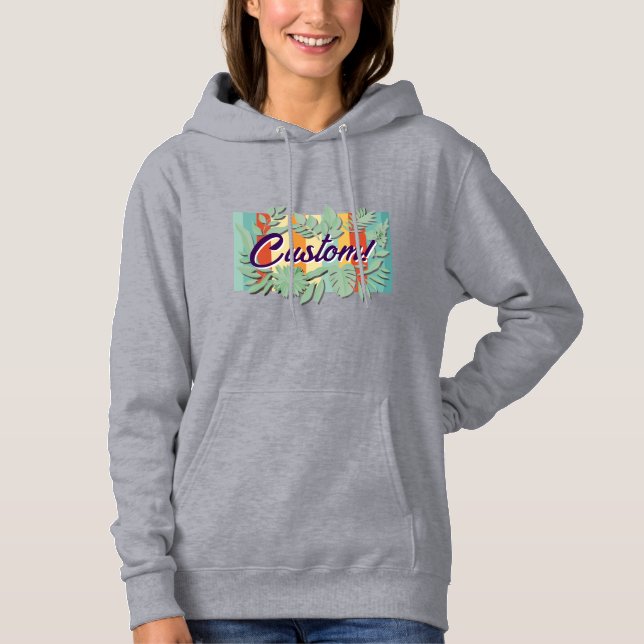 Colourful botanical vibrant text design hoodie (Front)