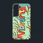 Colourful botanical vibrant text design samsung galaxy case<br><div class="desc">A bold and vibrant design featuring tropical leaves layered over a retro-striped background. The word "Vibrant" stands out with a stylish,  eye-catching 3D effect.</div>