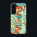 Colourful botanical vibrant text design samsung galaxy case<br><div class="desc">A bold and vibrant design featuring tropical leaves layered over a retro-striped background. The word "Vibrant" stands out with a stylish, eye-catching 3D effect.</div>
