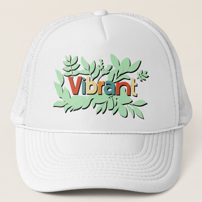 Colourful botanical vibrant text design trucker hat (Front)