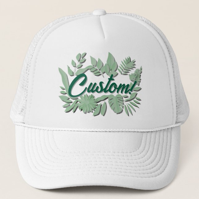 Colourful botanical vibrant text design trucker hat (Front)
