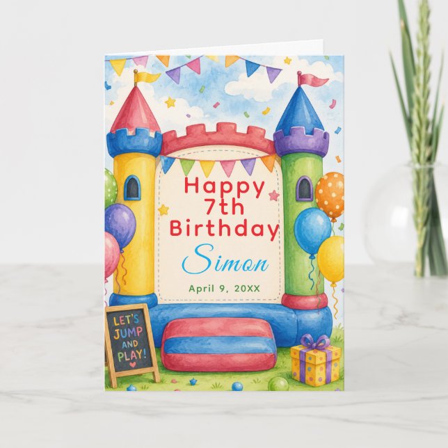 Colourful Bouncy Castle Party Card (Front)