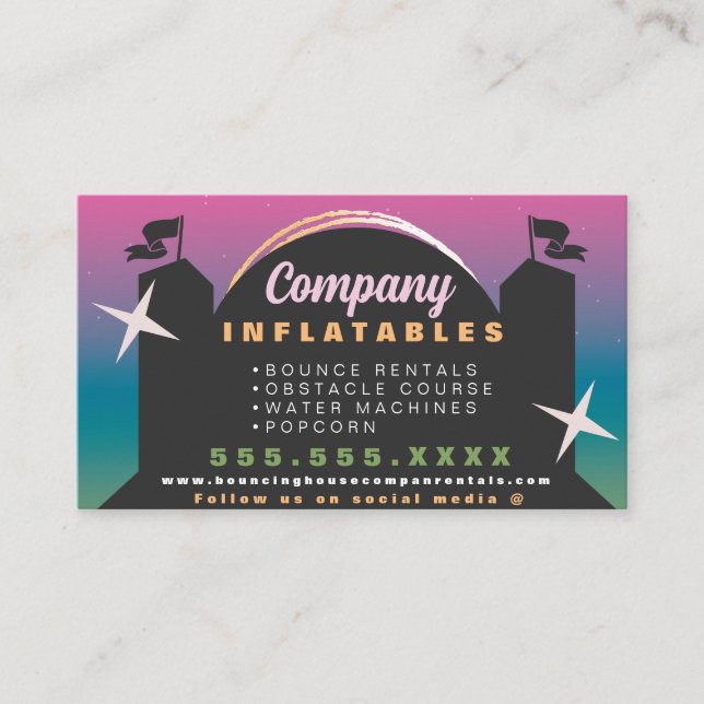 Colourful Bouncy House Party Carnival Rentals Ombr Business Card (Front)