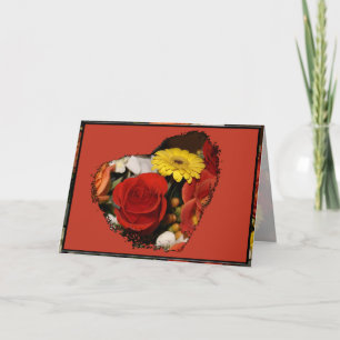 Colourful Bouquet Border With Grunge Flower Heart Card