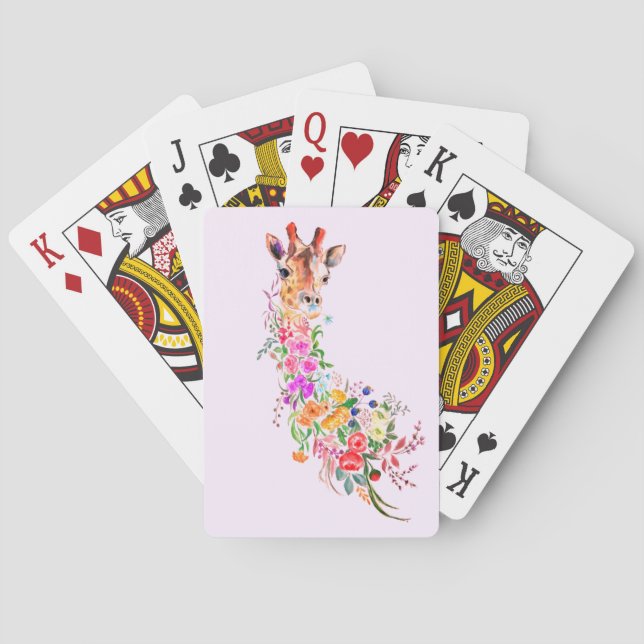Colourful Bouquet Floral Giraffe Playing Cards Gif (Back)