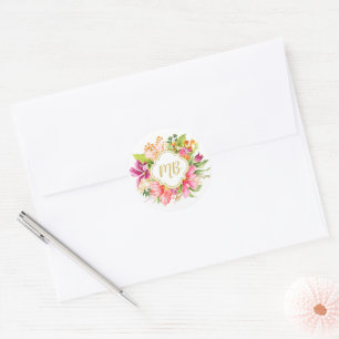 Colourful Bouquet Flowers Elegant Monogram Initial Classic Round Sticker