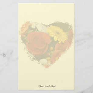 Colourful Bouquet Grunge Heart Background Stationery