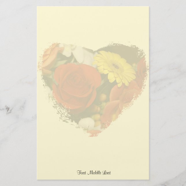 Colourful Bouquet Grunge Heart Background Stationery (Front)